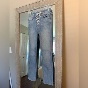 MOTHER DENIM The Lace Up Dazzler Ankle Straight Leg Jeans Size 25 0 Light Wash